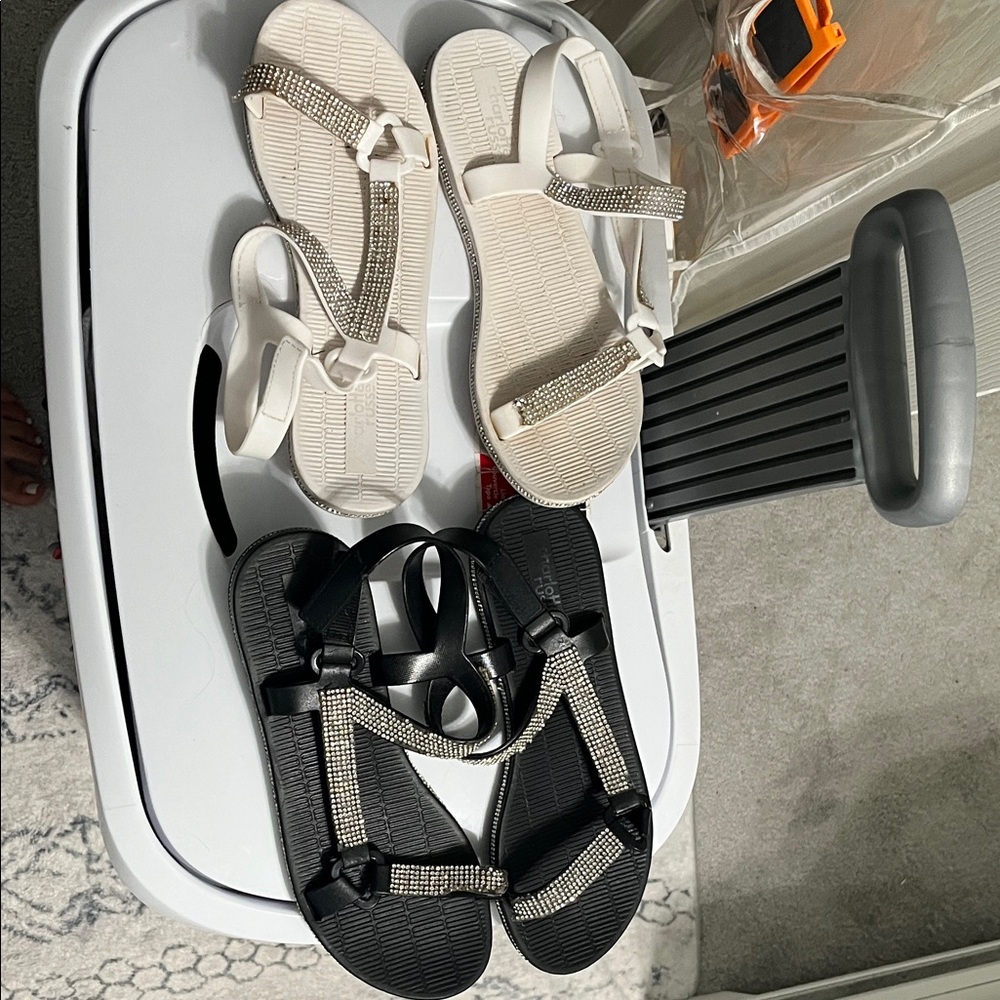 Charlotte Russe Black and White Sandals with Rhinestones